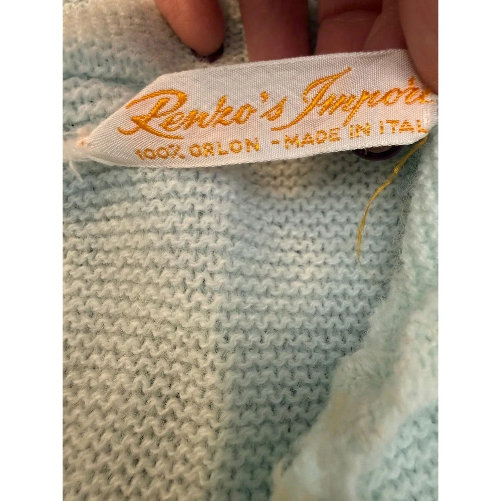 Vintage Renko's Imports Italy Baby Knit Set Blue Cardigan Pants‎ Bonnet Orlon